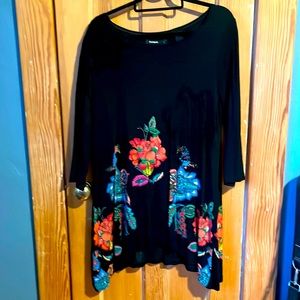 Desigual tunic. Size Large. Black with colourful flowers and embroidery.